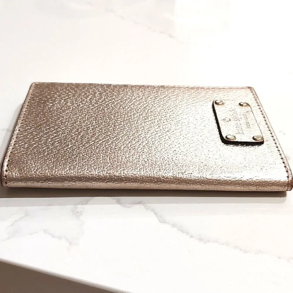 Kate Spade Metallic Rose Gold Leather Passport Holder Card Wallet